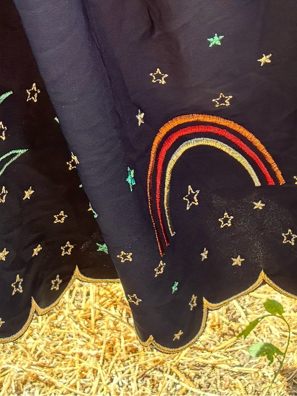Girls Navy Embroidered Rainbow & Swallow Skirt